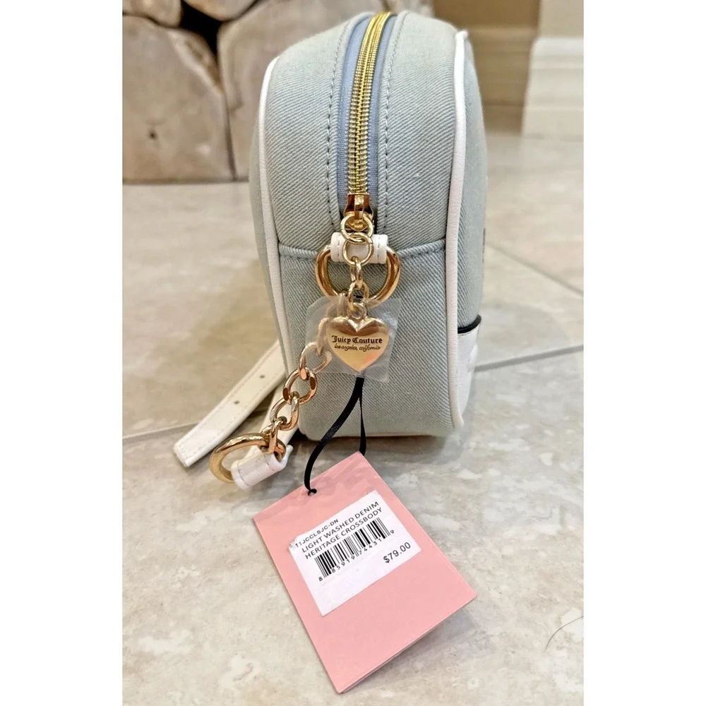 NWT Juicy Couture Light Blue Washed Denim Heritage Crossbody Camera Bag Purse